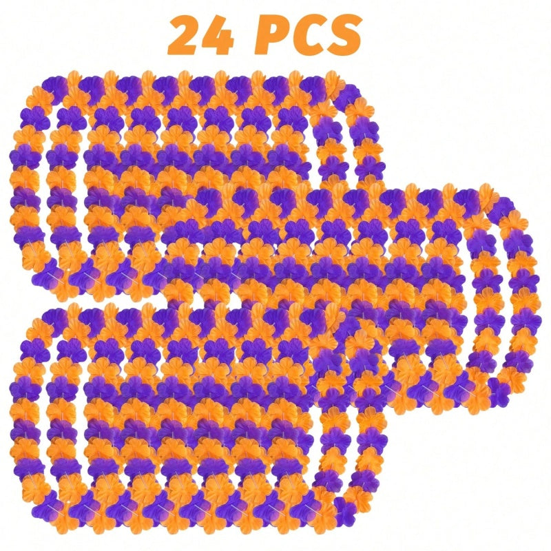 24-Pack Halloween Flower Chains - Orange, Purple, Black Garlands