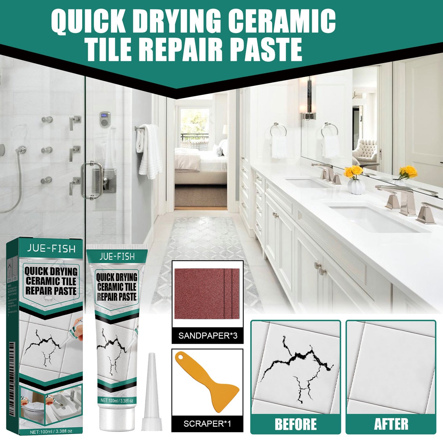 Marble Tile & Bathtub Crack Repair Adhesive 100ml - Quick-Drying