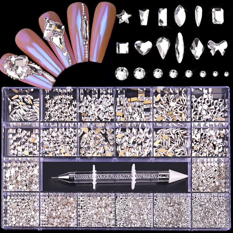 Nail Art Drill Kit with Glass Diamond Organizer Box