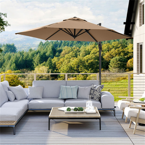 9x8.2FT Cantilever Patio Umbrella - Double-Tier Vented Canopy, Brown