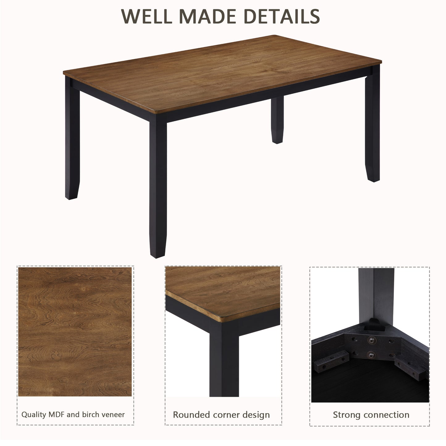 6-Piece Dining Table Set with Bench - Classic Black & Oak