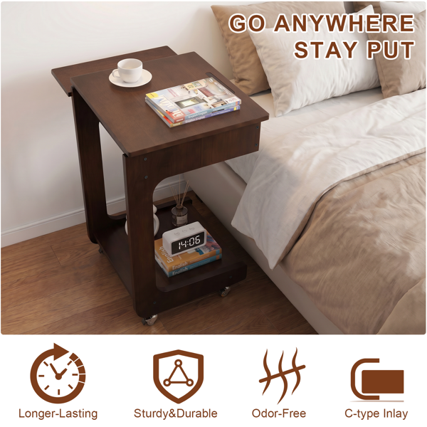 Solid Wood C-Shaped End Table with Adjustable Desktop - Walnut