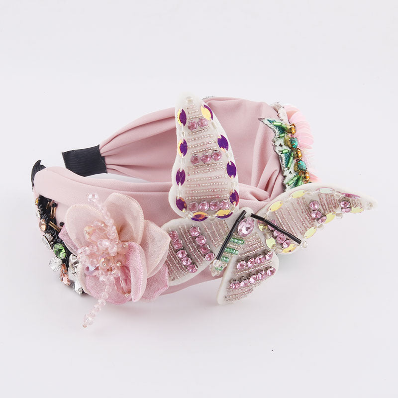 Fashion Flannel Butterfly Headband with Sequin Flower - Multiple Colors