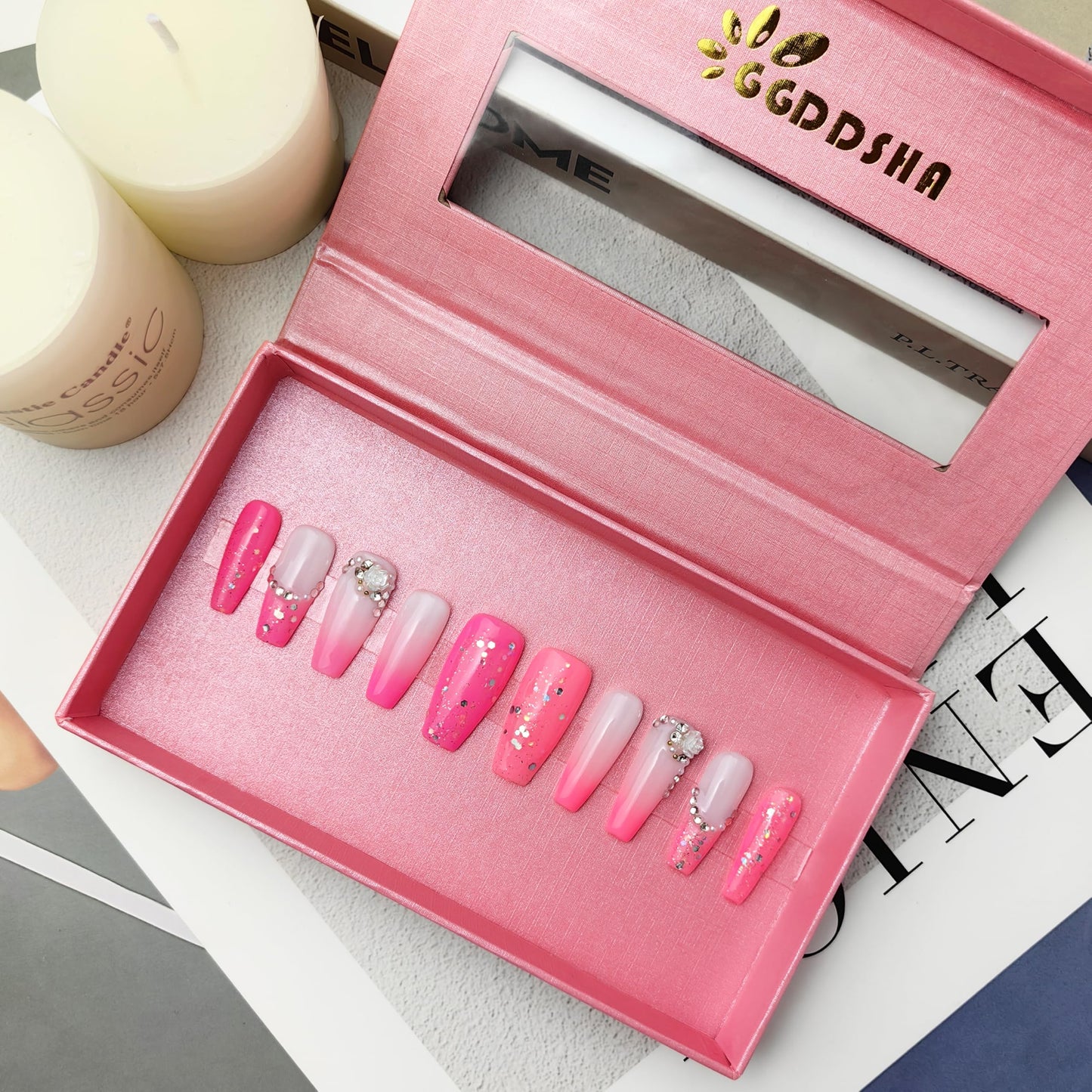 Handmade Press On Nails - Blush Elegance Reusable Acrylic Nail Art Kit