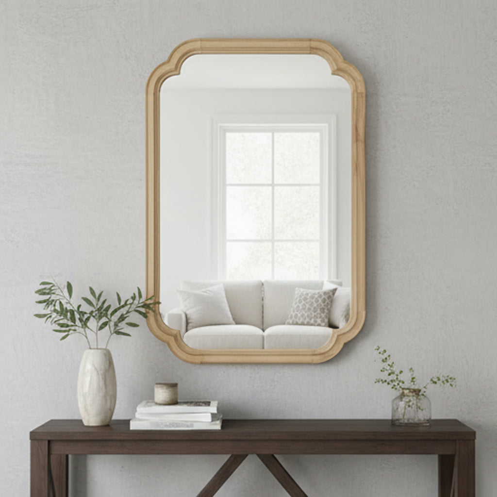 Natural Wood Frame Decorative Mirror - 24" x 36" Rounded Corner