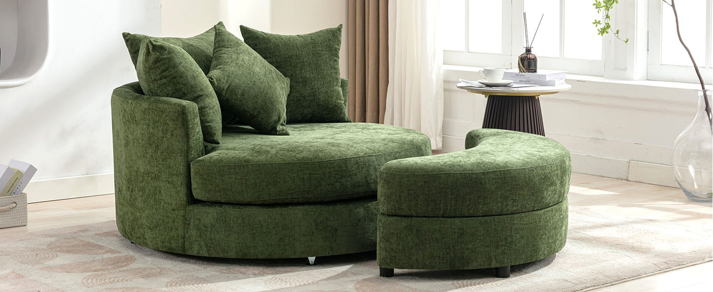 360° Swivel Accent Barrel Chair with Storage Ottoman & 4 Pillows - Green