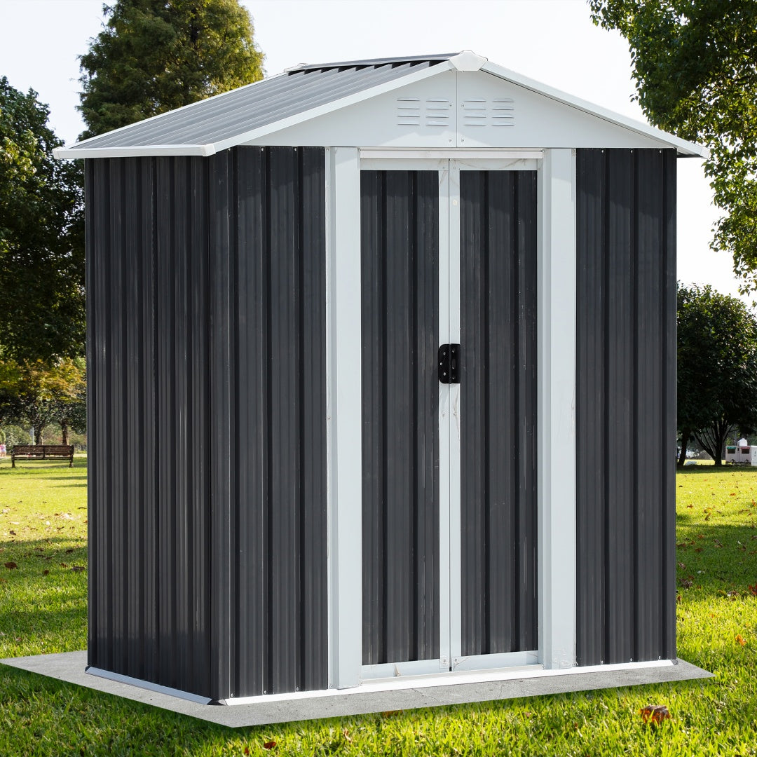 5FT x 3FT Metal Garden Storage Shed - Grey Outdoor Tool House with Lockable Doors