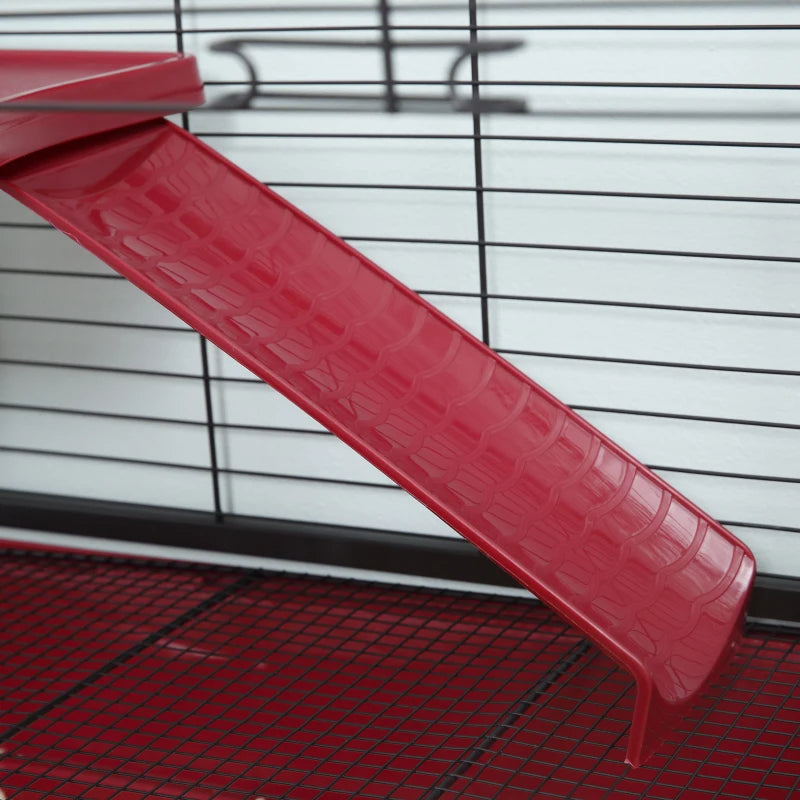 Small Animal Cage with Ramp & Feeder - Mobile Pet Hutch for Rabbit & Ferret, 41.5 Inch