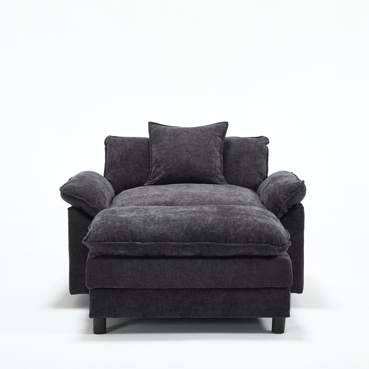 Modern Chenille Accent Chair with Ottoman - Black
