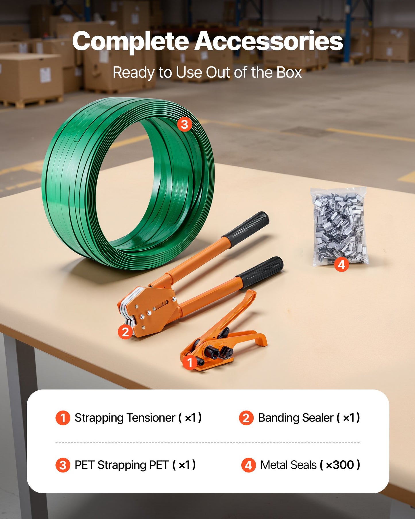 Heavy Duty Strapping Kit with Sealer and 1000ft PET Band for Warehouse Shipping