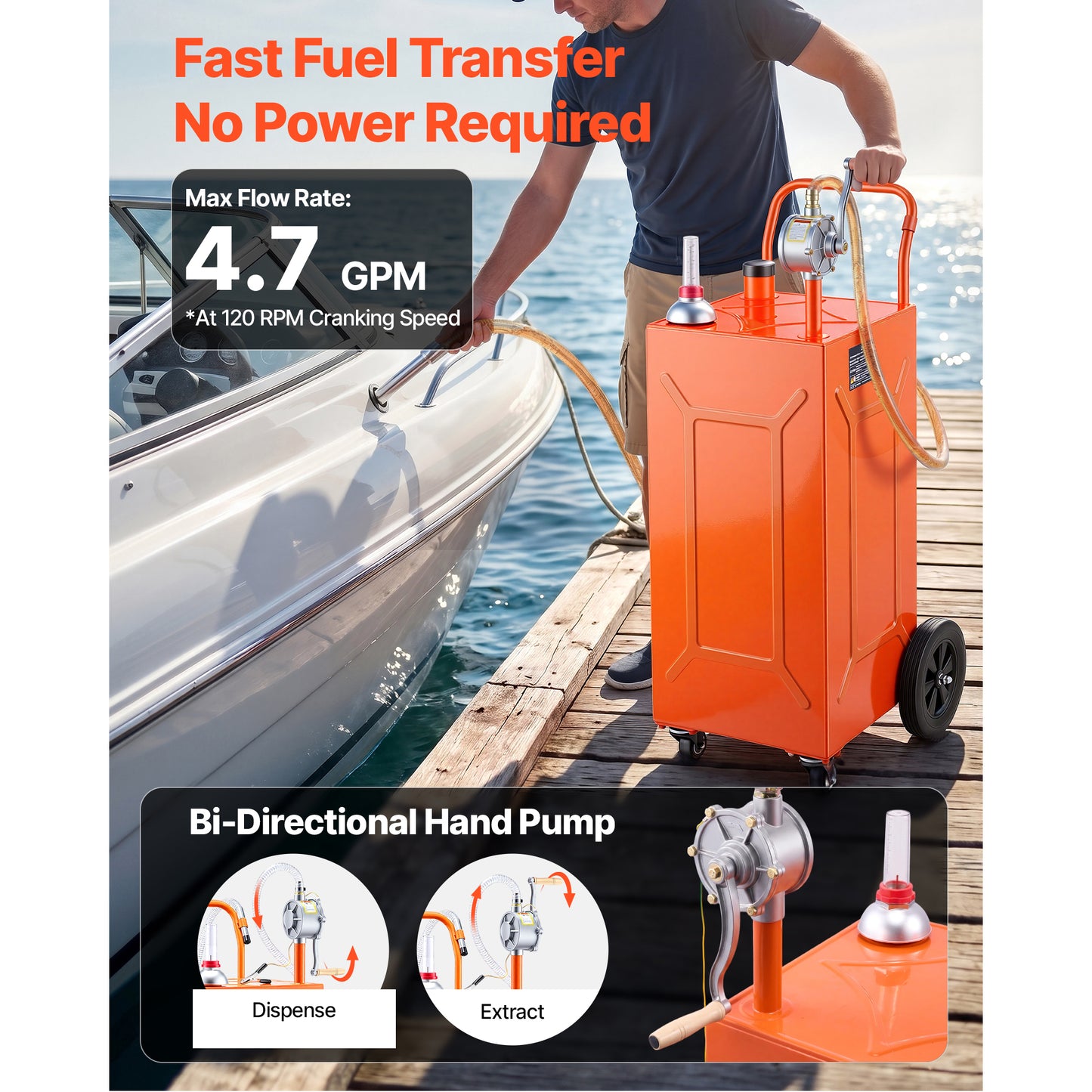 35 Gallon Portable Fuel Caddy with Pump & Wheels - Gasoline Diesel Tank