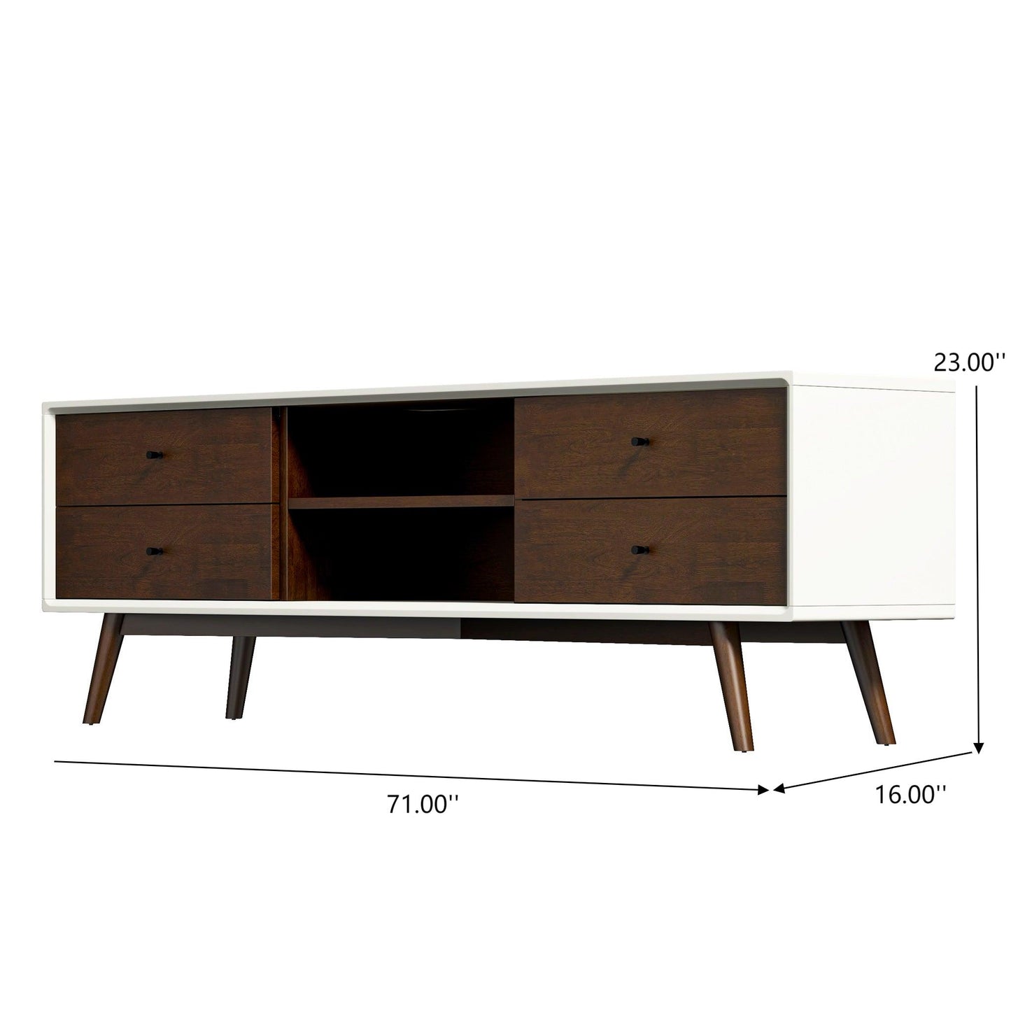 Caroline Walnut White TV Stand Up To 72 For Living Room Decor