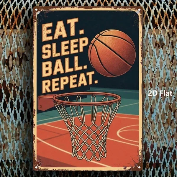 Basketball Metal Wall Art Sign - 20cm Minimalist Decor