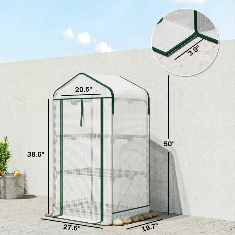 Portable Mini Greenhouse - Dark Green & White, 3-Tier Design
