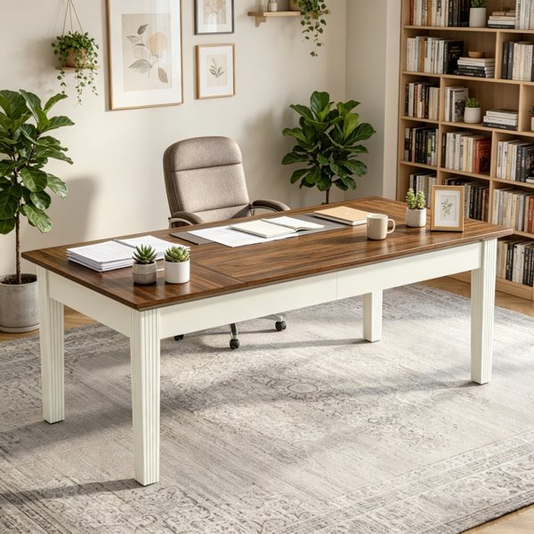 62-Inch Home Office Desk with Sturdy Wood Legs - Elegant Design