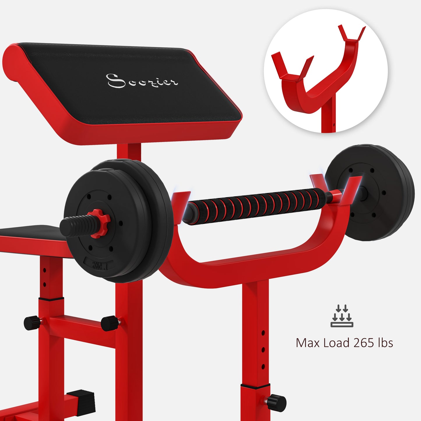 Adjustable Preacher Curl Bench for Strength Training - Red