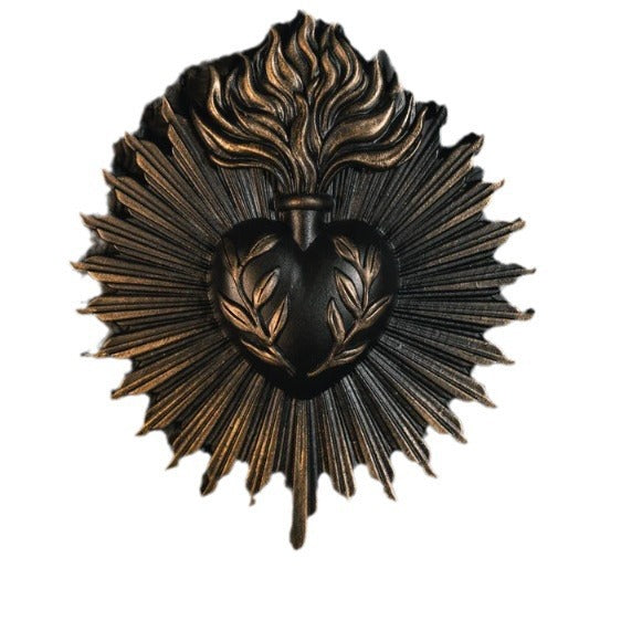 Resin Sacred Heart Flower Relief Ornament for Home & Garden Decor