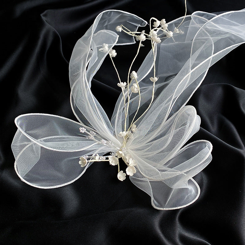 Mesh Side Clip Hair Pin - White Bow