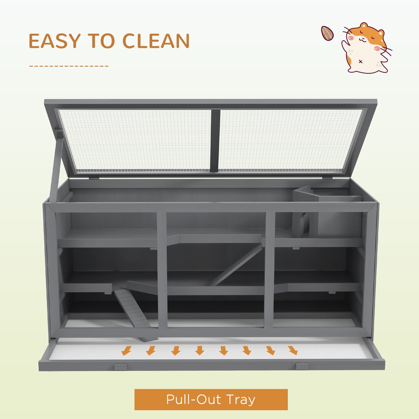 Oversized Wooden Small Animal Cage with Open Roof and Ramp - Grey