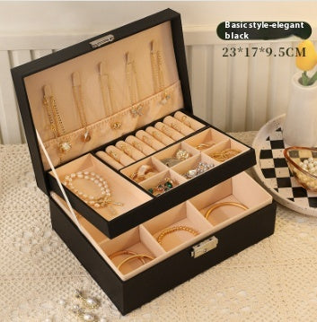 Multi-Compartment Jewelry Storage Box with Removable Drawer - Elegant Necklace and Earring Organizer