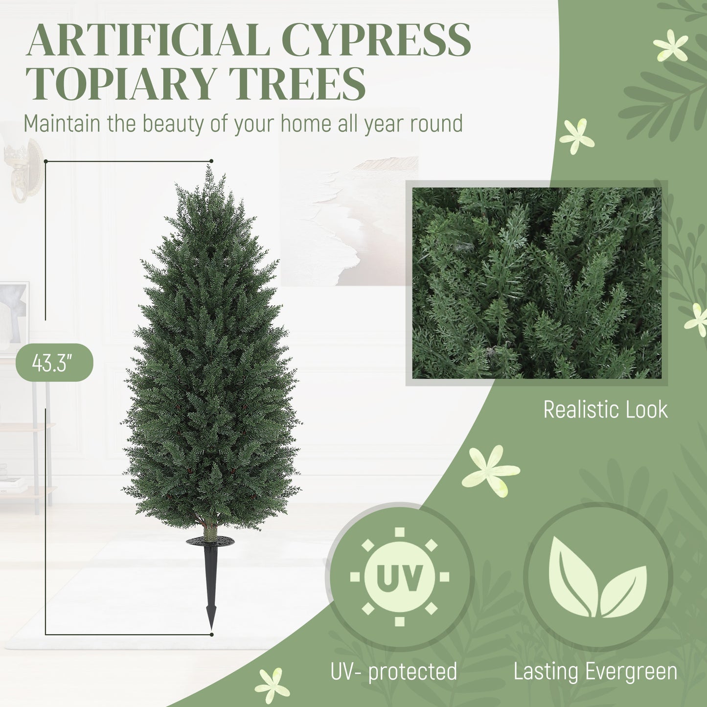 Set of 2 UV Resistant Artificial Cypress Topiary Trees - 43.3 Inch