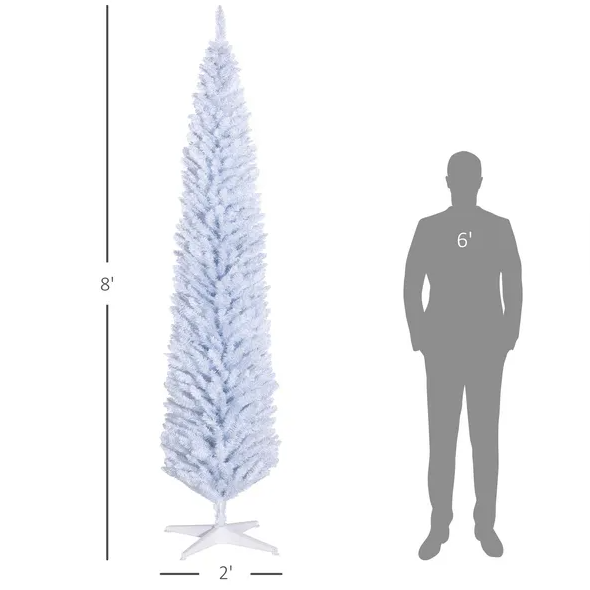 8' White Artificial Pencil Christmas Tree with 618 Branch Tips