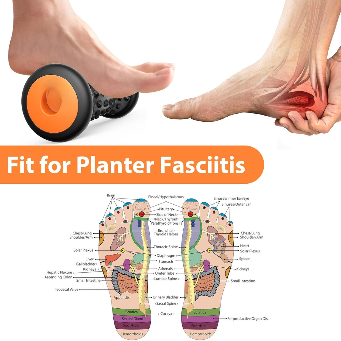 Foot Massager Roller for Plantar Fasciitis Relief - Black