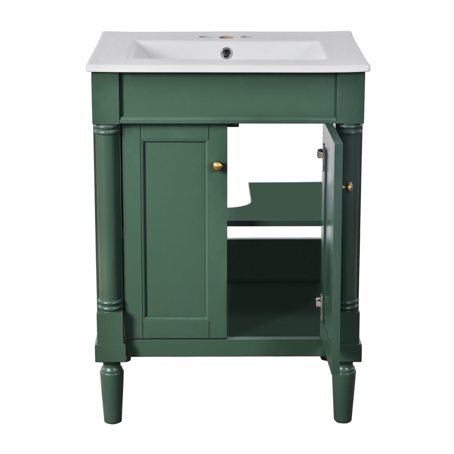 24-Inch Green Bathroom Vanity with Ceramic Sink & Storage