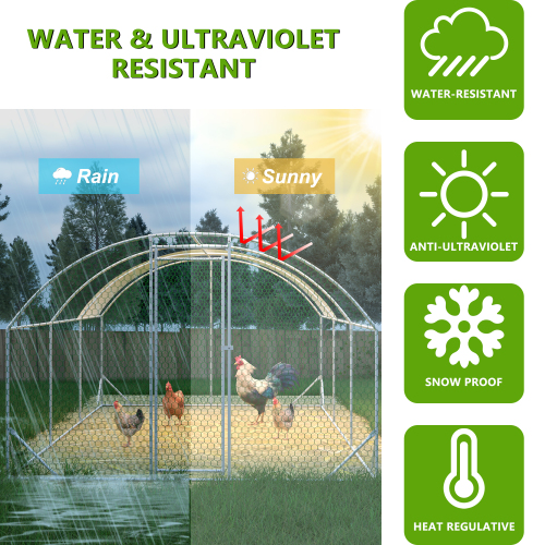 Large Metal Chicken Coop Run with Waterproof UV Cover - Outdoor Yard Hen House