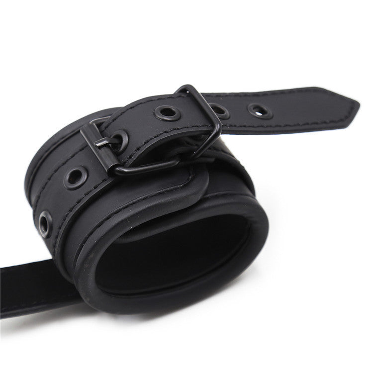 Black Leather Handcuffs for Bondage Training, Adult Wellness Toy