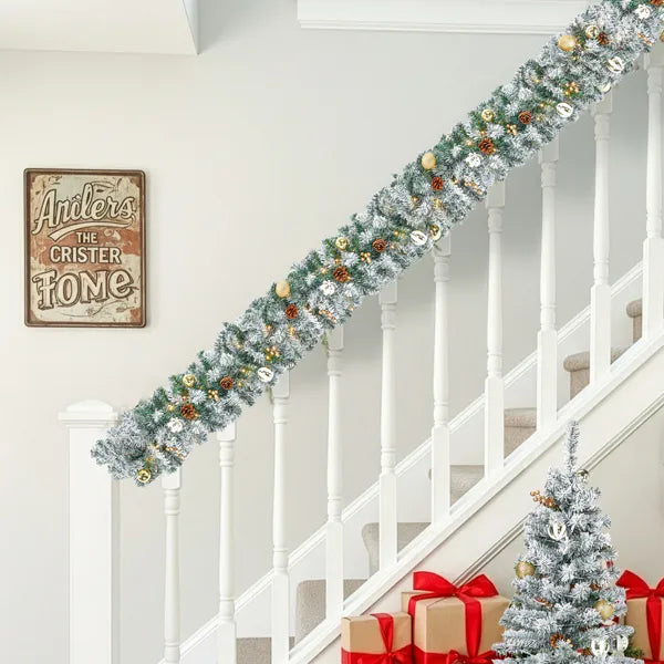 Pre-lit Christmas Decor Set - Garland, Wreath & 2 Trees with LED Lights