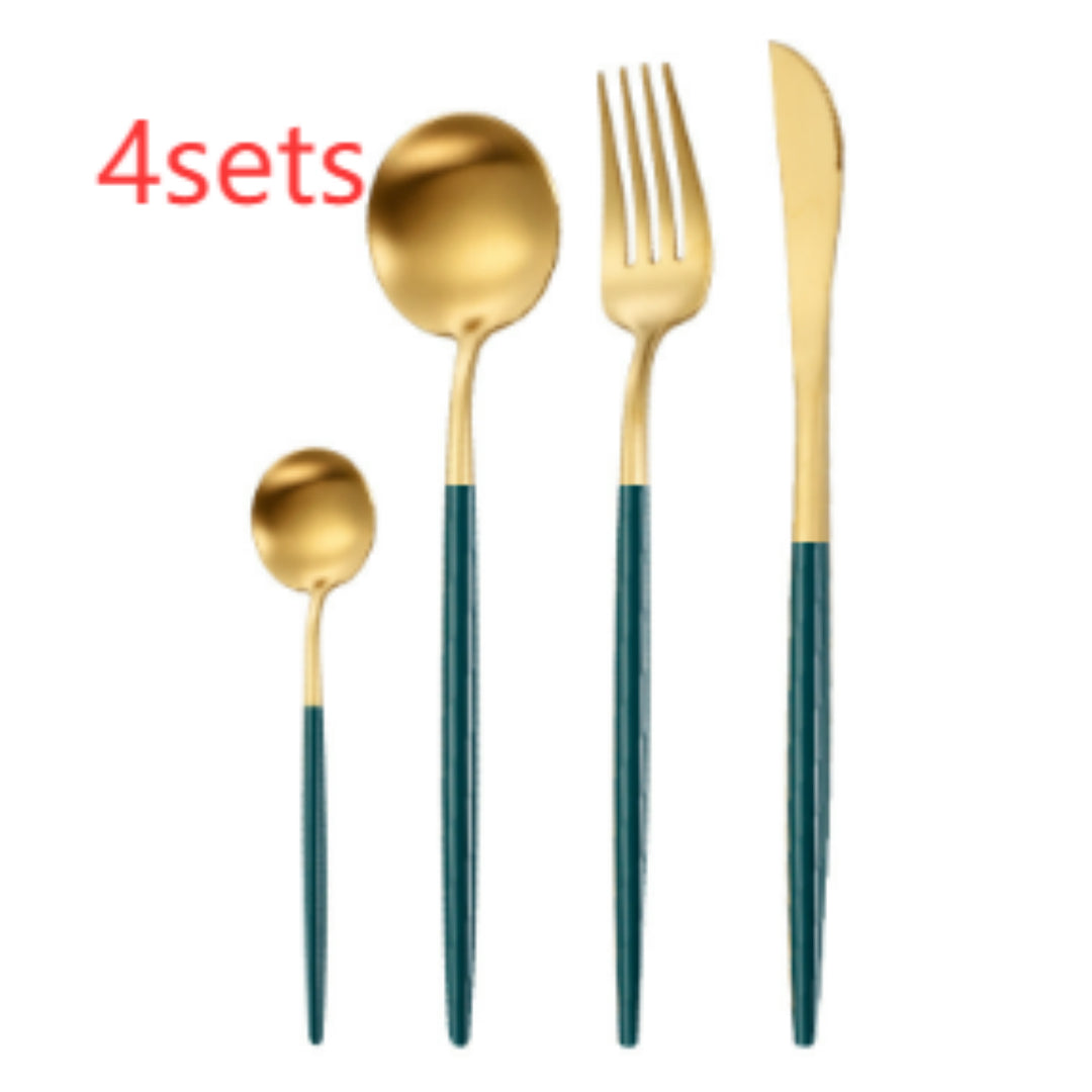 Stainless Steel Dinnerware Set - Thick Portuguese Cutlery, Silver Finish
