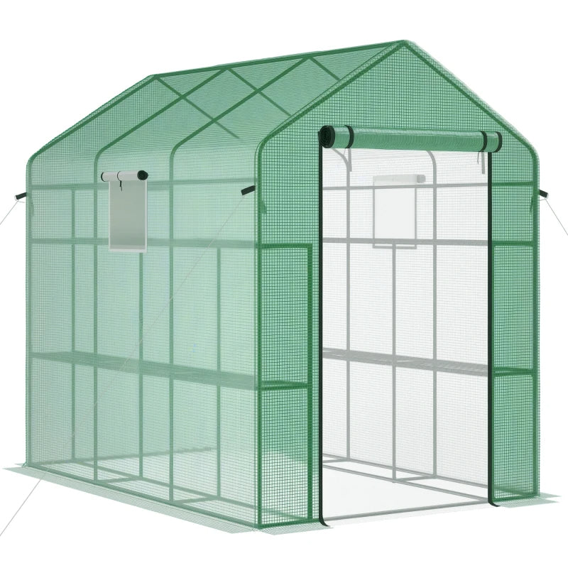 Walk-In Greenhouse for Outdoors with Mesh Door & Windows - 18 Shelves, UV Protection, Plant Labels, Green