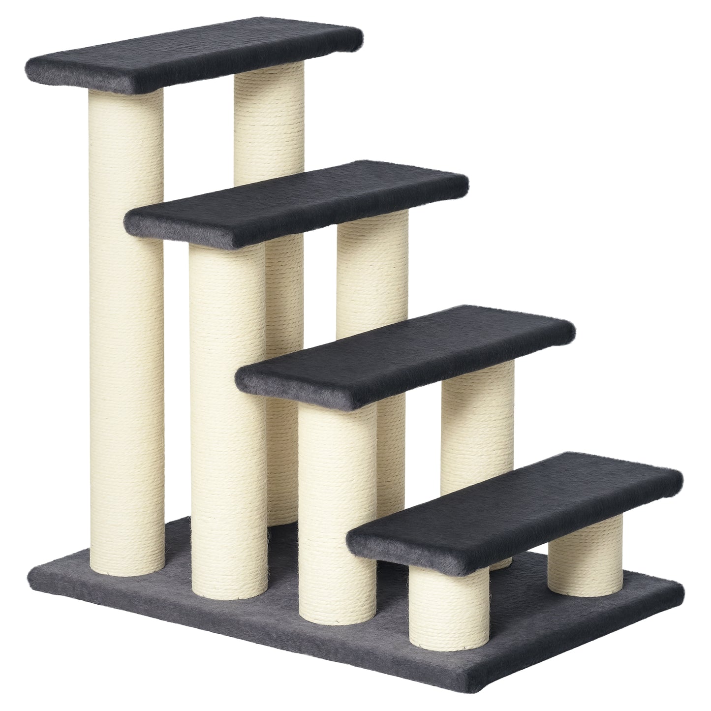 Cat Tree with 4 Steps and Sisal Scratching Post for High Beds - Gray
