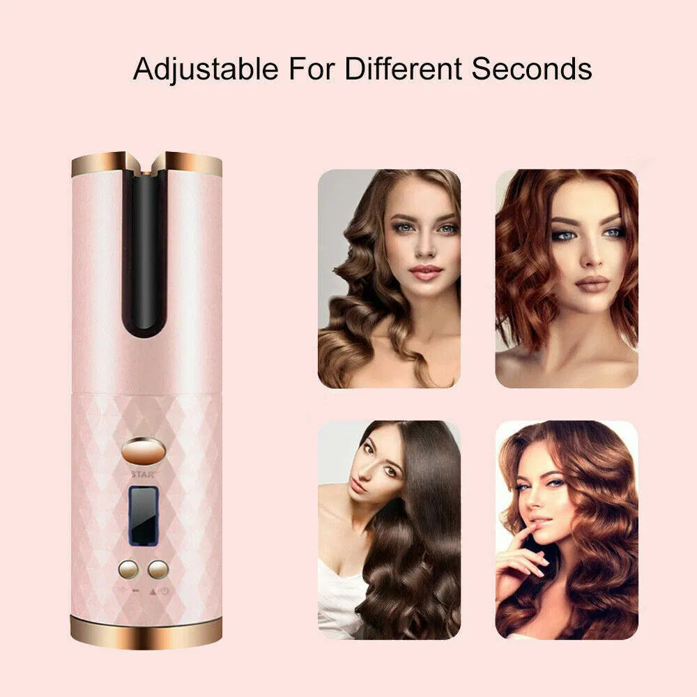 Cordless Auto-Rotating Hair Curler - Ceramic Wireless Curling Iron - Black