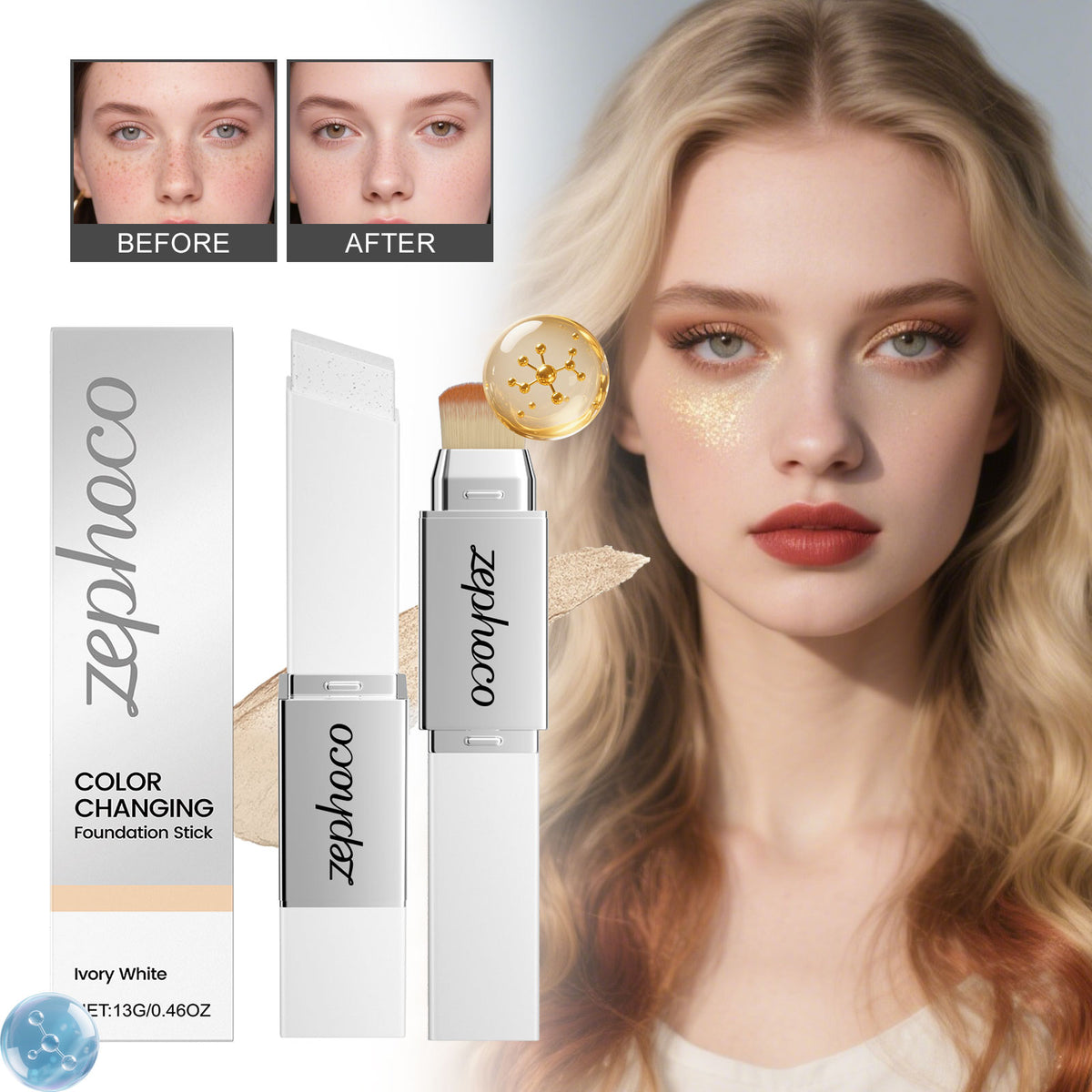 Two In One Color Changing Foundation Make-up Stick -ivory White -13g