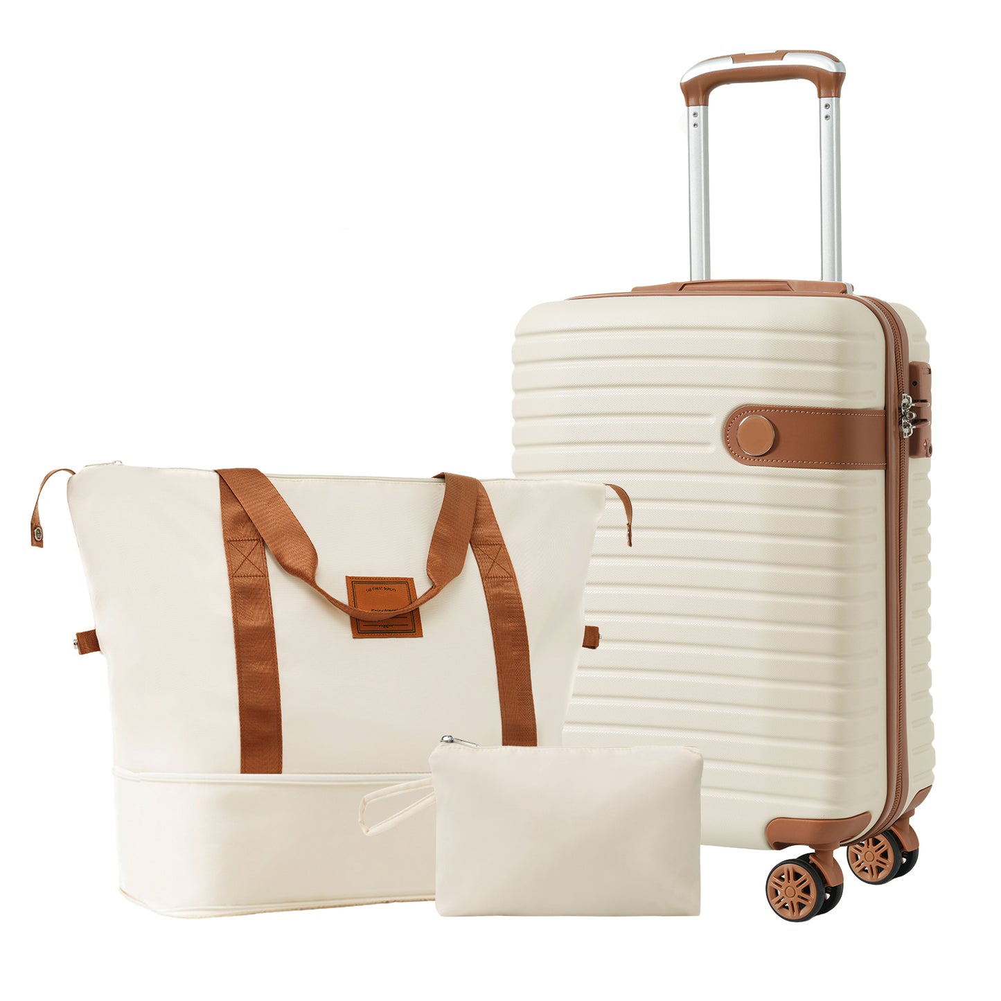 3-Piece Carry-On Luggage Set - 20-Inch Cream Hardshell Suitcase