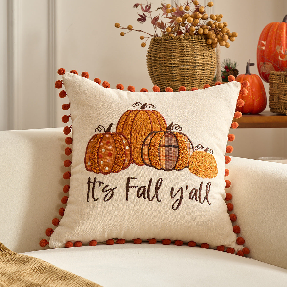Autumn Maple Leaf Pumpkin Pillow Cover for Sofa & Living Room Decor