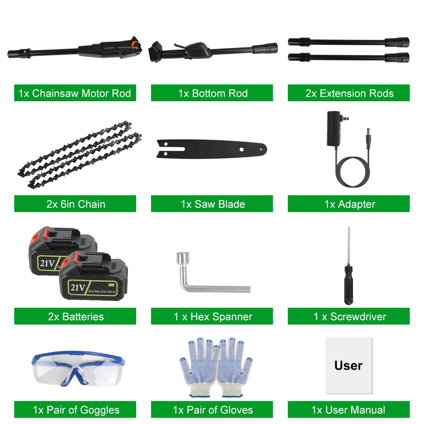 Cordless Pole Saw 7.4FT Extendable Garden Tree Trimmer with Batteries & Charger