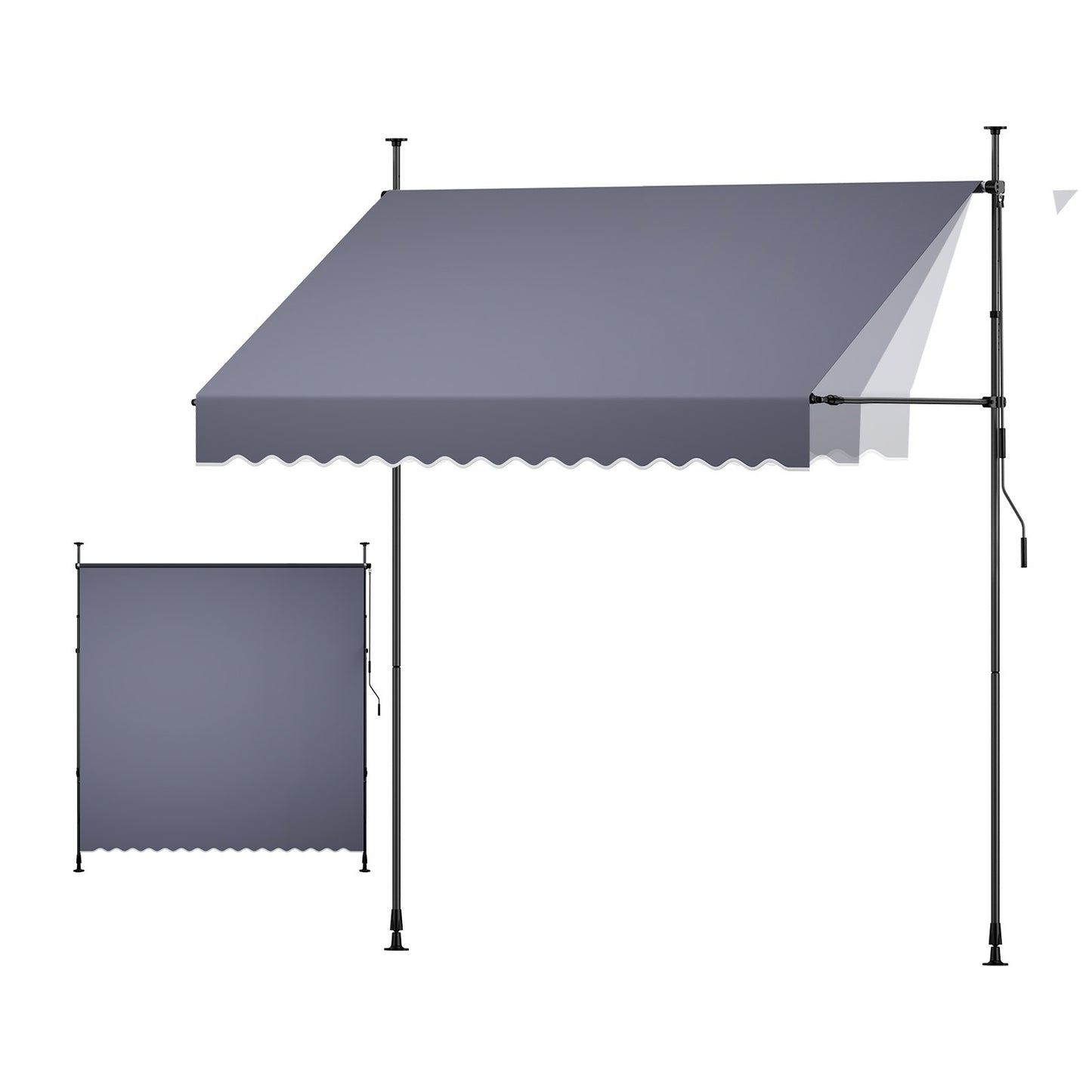 Manual Retractable Patio Awning 98 Inch Sunshade Shelter with Crank Handle - Dark Gray