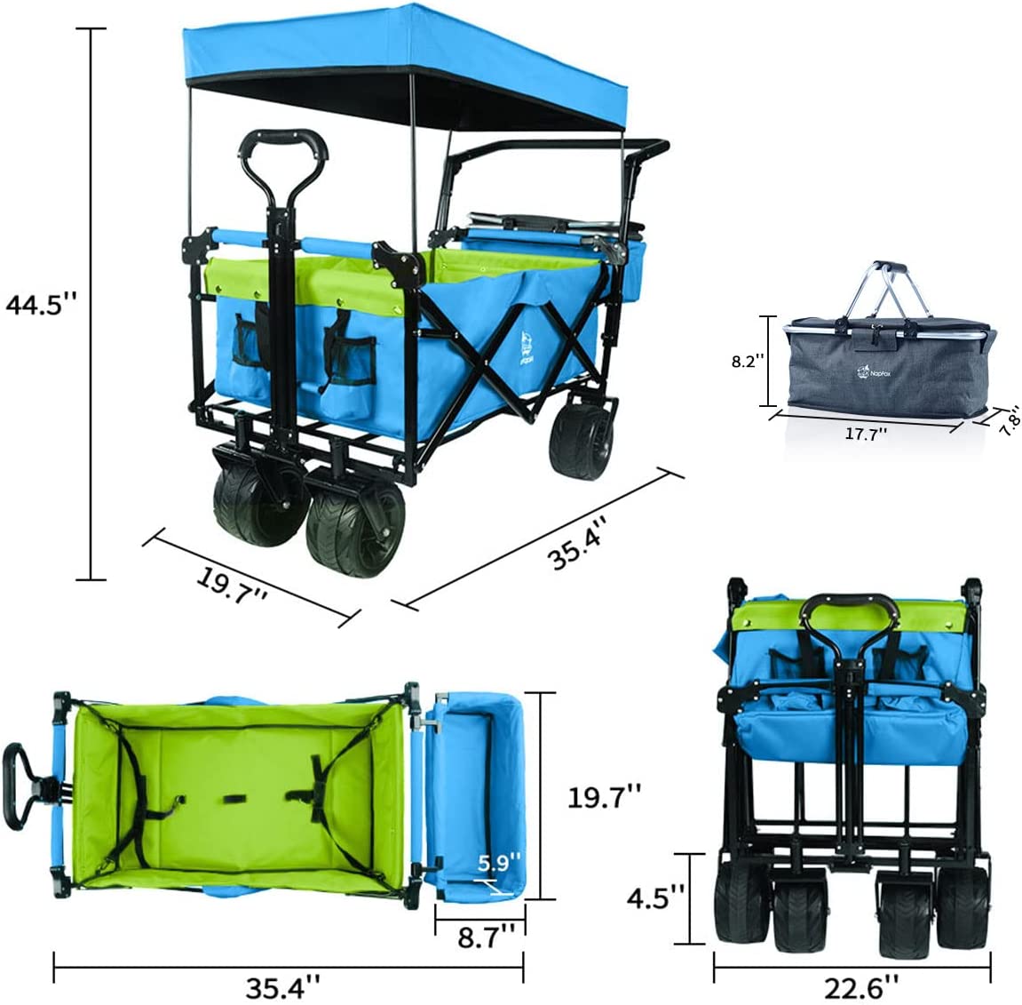 Collapsible Folding Wagon with Canopy & Cooler Bag - Blue-Green