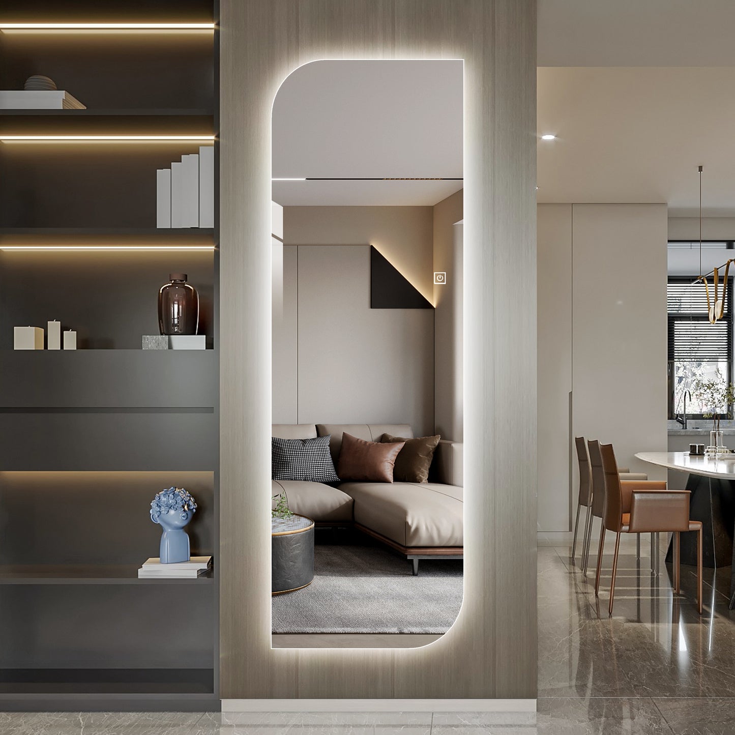 LED Full Length Wall Mirror - Irregular Shape, Dimmable Lighting