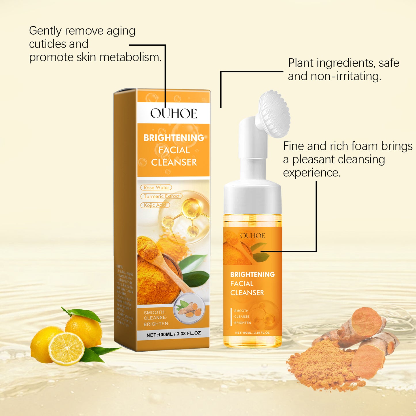 Turmeric Facial Cleanser with Built-in Brush Head for Acne Control