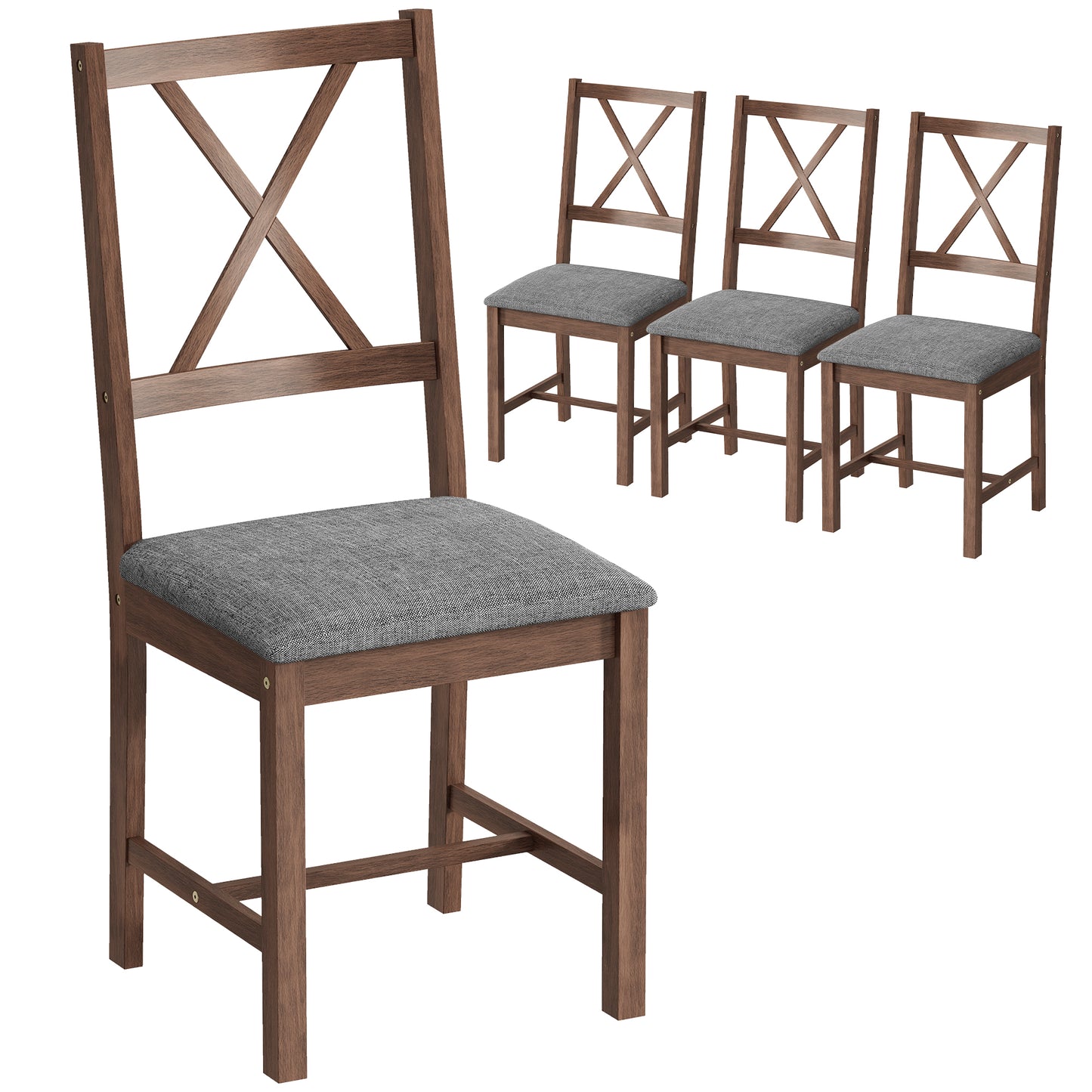 Set of 4 Dining Chairs, Upholstered X-Back Room Chairs with