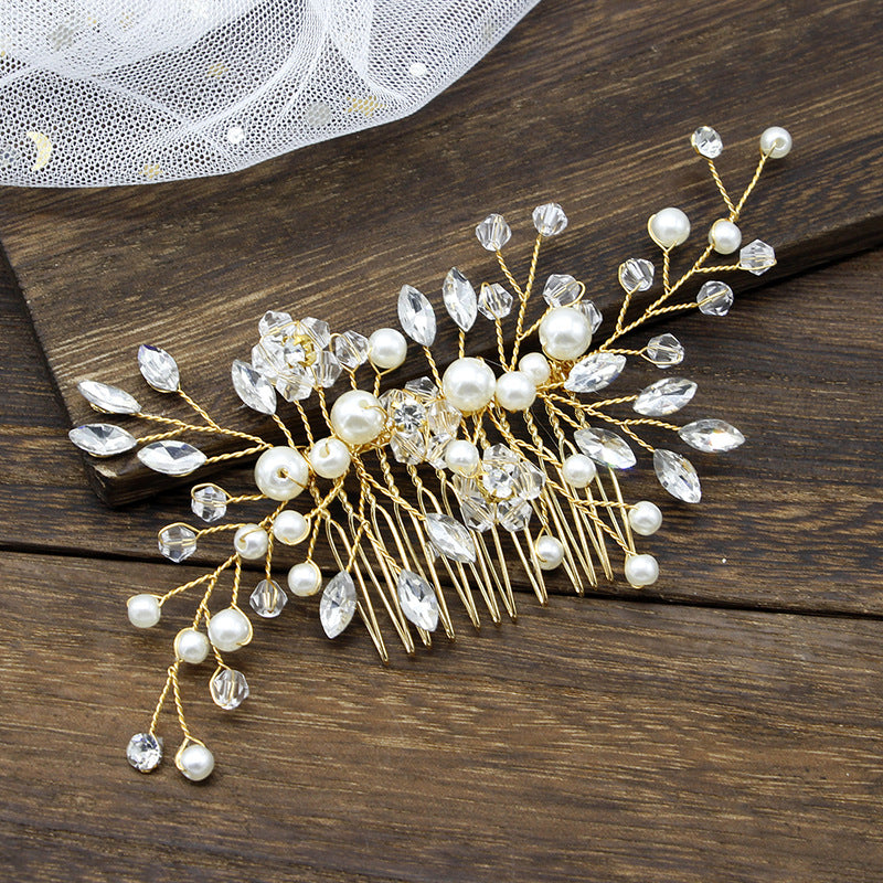 Pearl Hair Comb with Diamond Details, Handmade