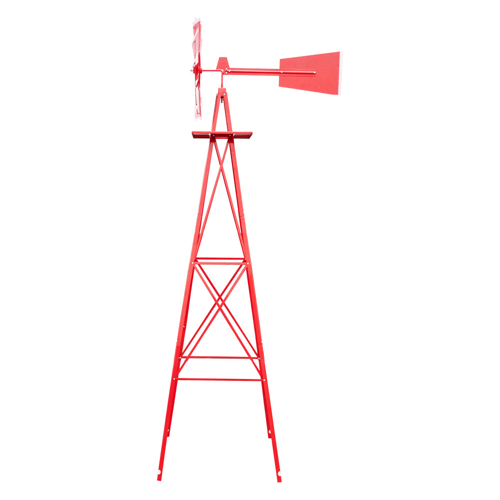 8FT Weather Resistant Garden Windmill with Steel Frame - Red Decorative Windmill for Lawn & Yard