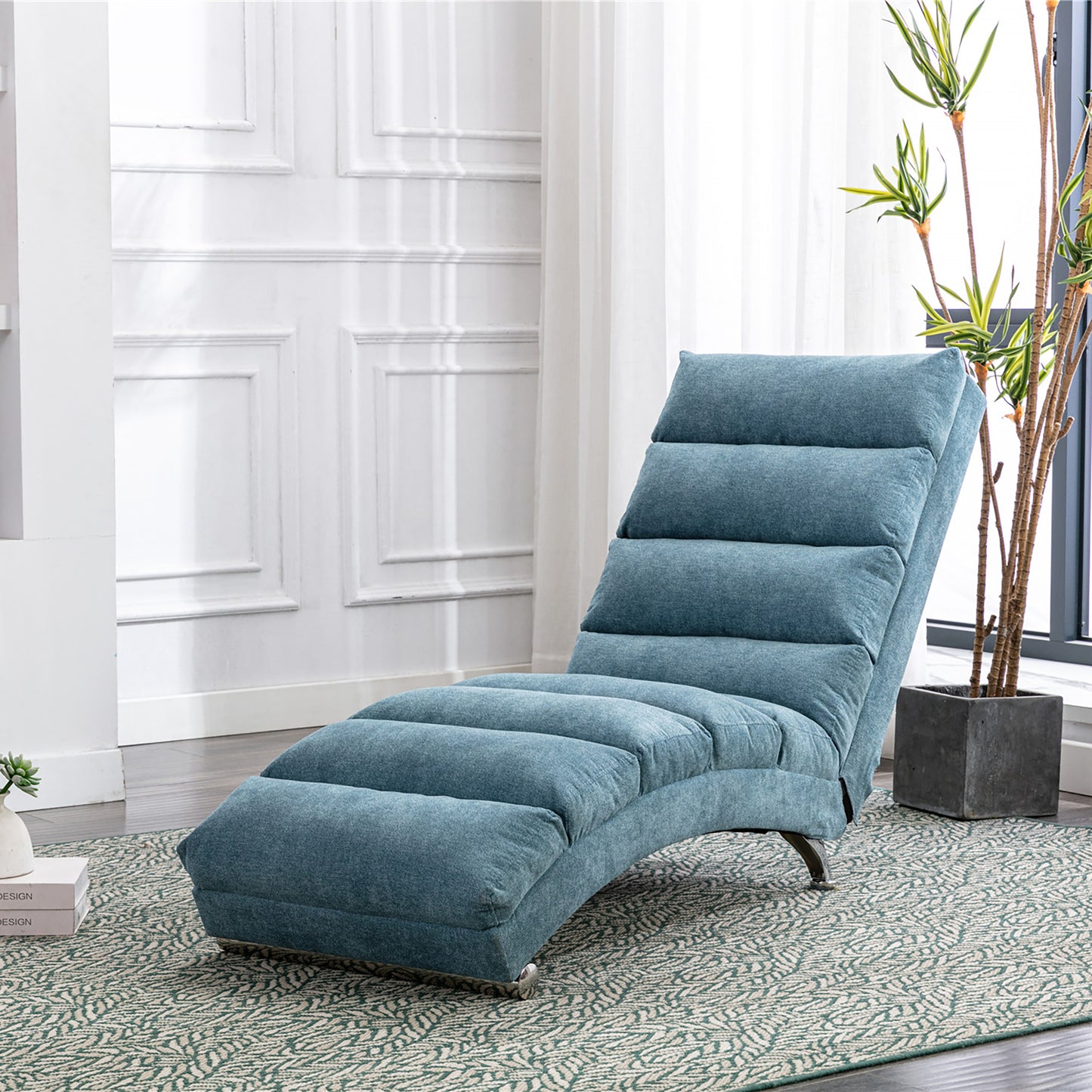 Luxury Upholstered Chaise Lounge Chair with Vibration - Blue