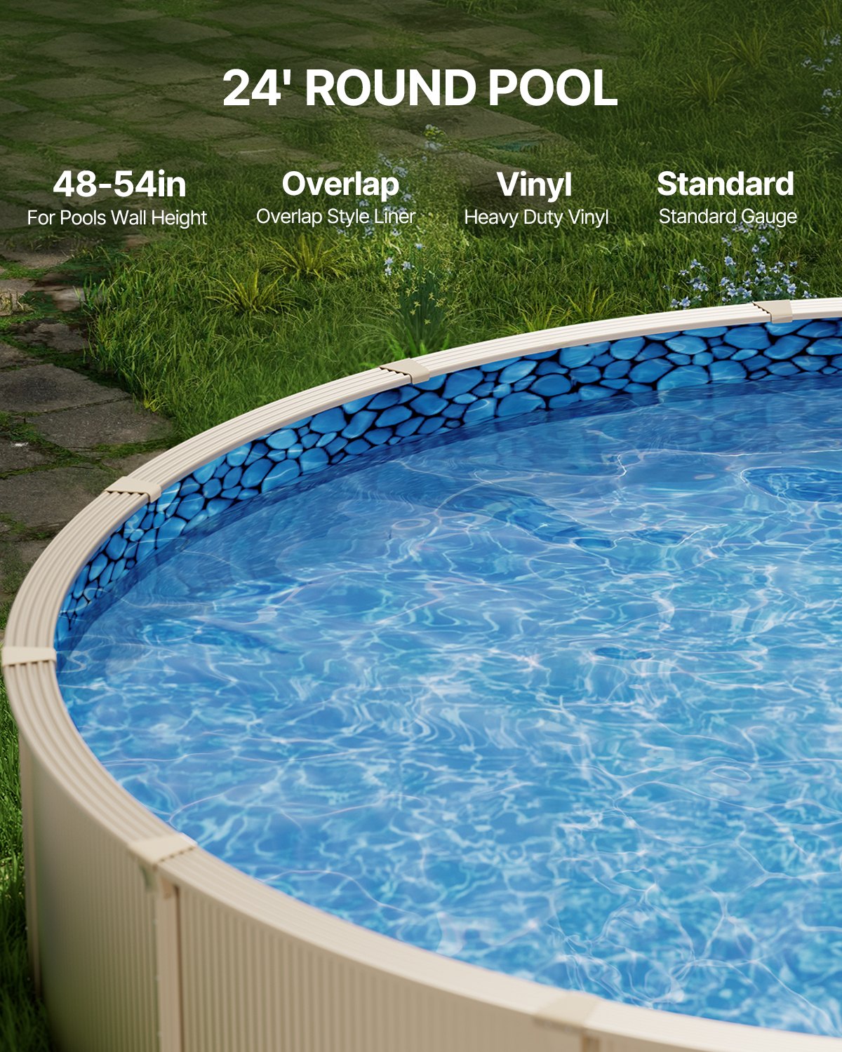 Round Pool Liner 24ft Overlap Style - 54 Inch Wall Height Durable Vinyl