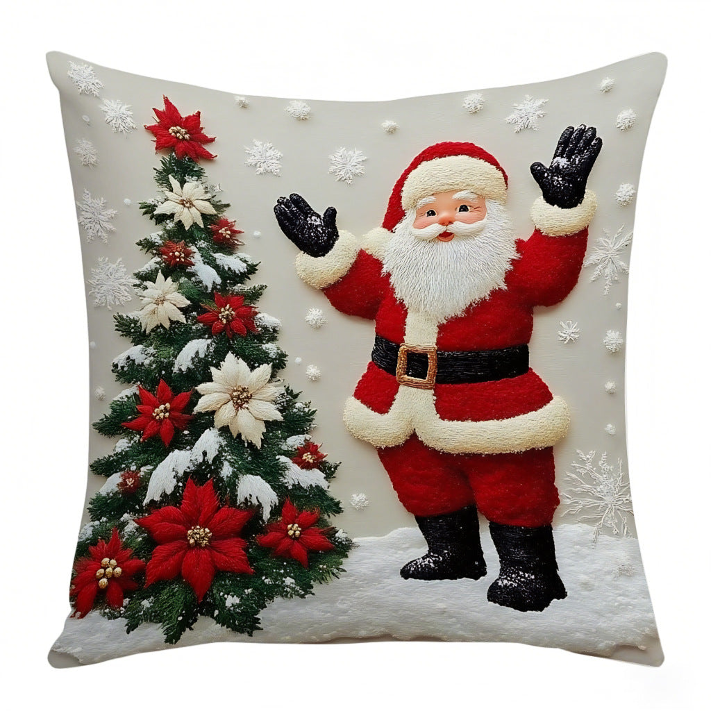 Festive Elk Rabbit Holiday Pillow Cover - Christmas Linen Cushion Decor