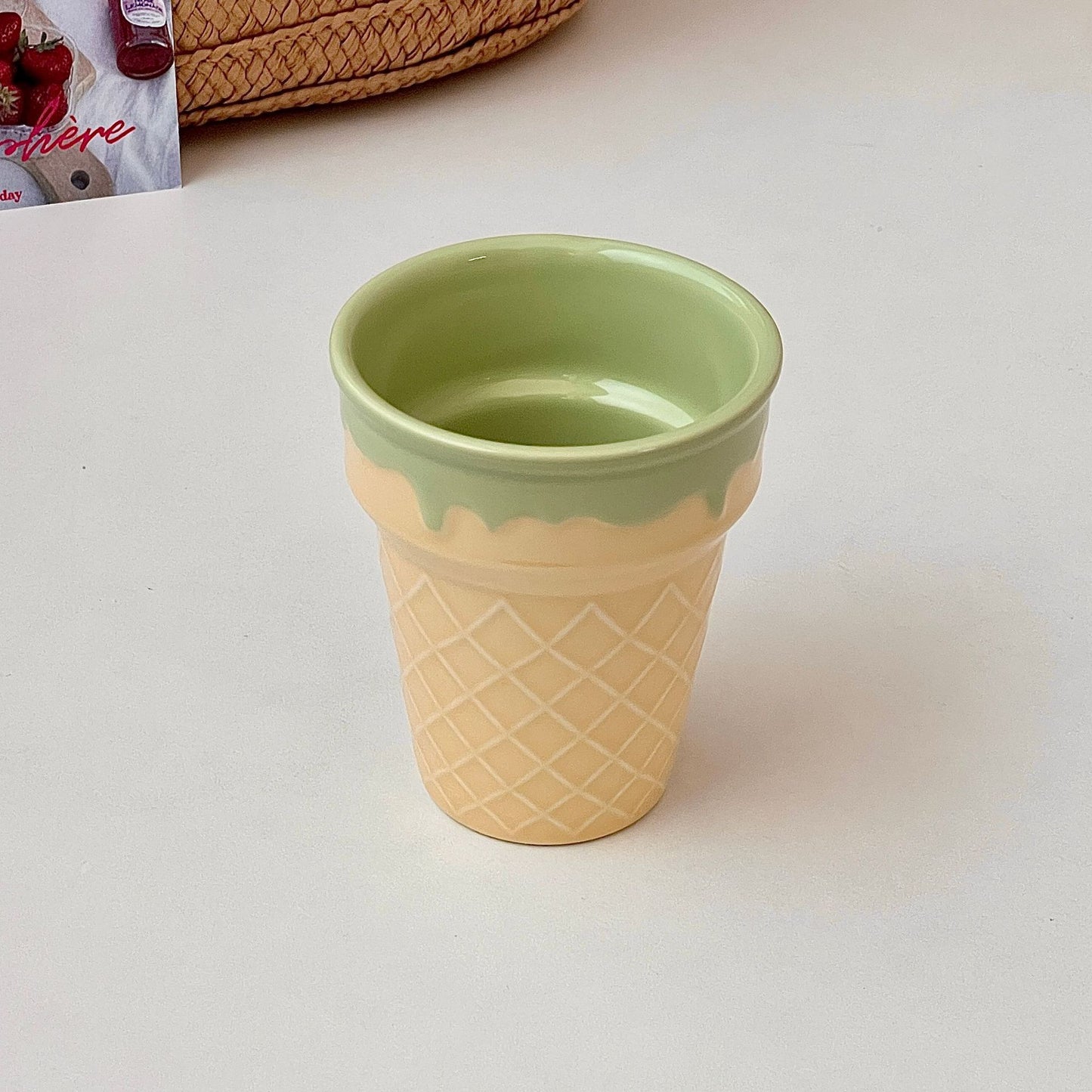 Creative Ceramic Ice Cream Cone Cup - Heat-Resistant 250ml Home Storage